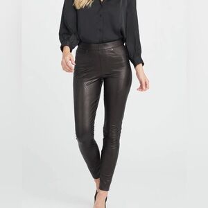 Spanx Black Faux Leather Pull On Ankle Pants Medium